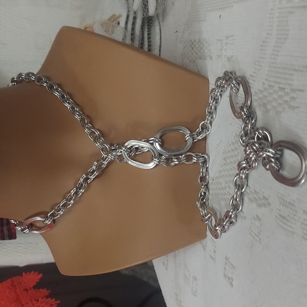 Vintage Monet Chunky Silver Chain Long Necklace 36"